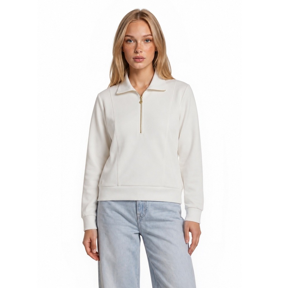Lilly Pulitzer Quarter Zip Pullover Top Womens Size Large White Gold Logo Zipper